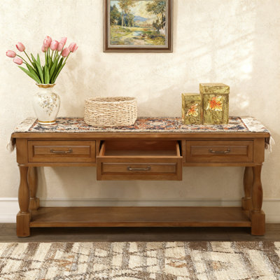 Console en bois avec 3 tiroirs et 1 tablette inférieure pour canapé d'entrée très épais