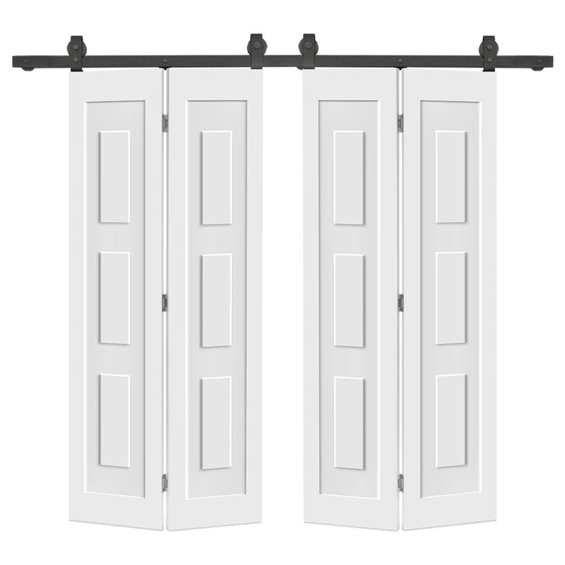 Ensemble de quincaillerie pour porte de grange coulissante double 3 panneaux PANEL,  80 po x 72 po, Blanc