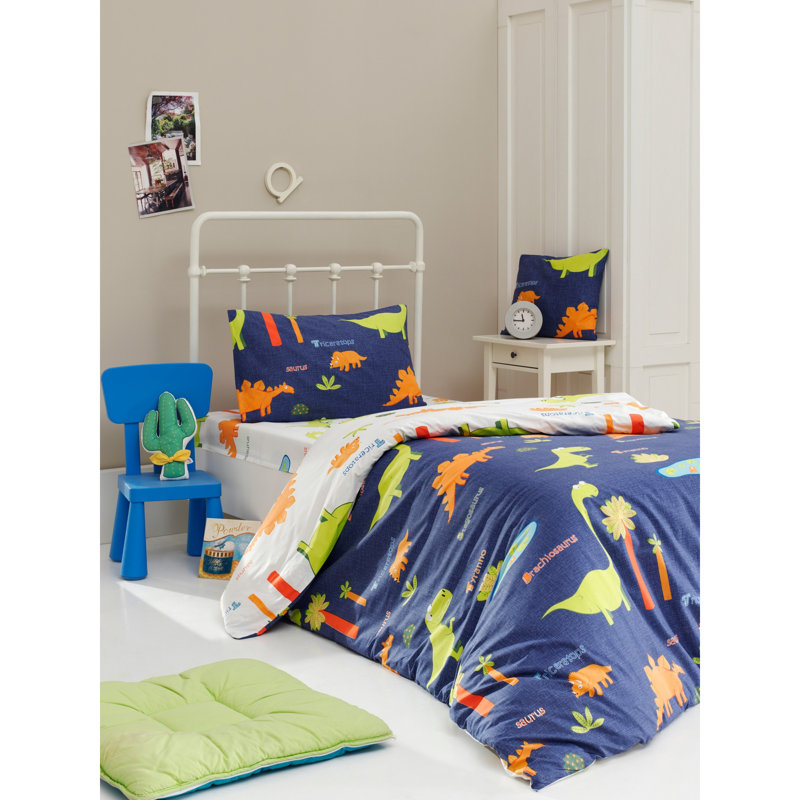 Seo Cotton No Pattern Duvet Cover Set with Pillowcases Included, Dark Blue/White