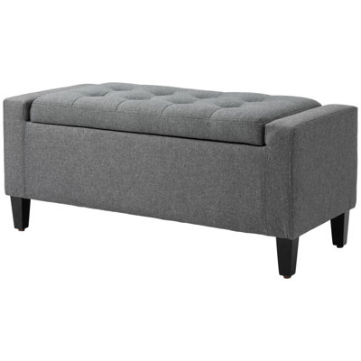 HOMCOM Storage Ottoman, Linen Upholstered Storage Bench With Lift Top And Button Tufted For Living Room, Gray