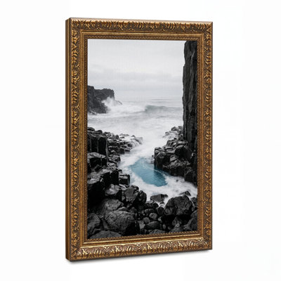 "Jagged Black Rocks", art mural sur toile turquoise