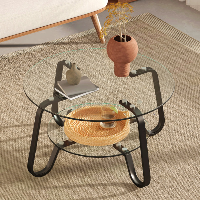 Table basse en verre trempé à double couche de style rétro minimaliste, taille 31,5 * 31,5 * 17,7 pouces, ajoutant une touche d'élégance à votre salon