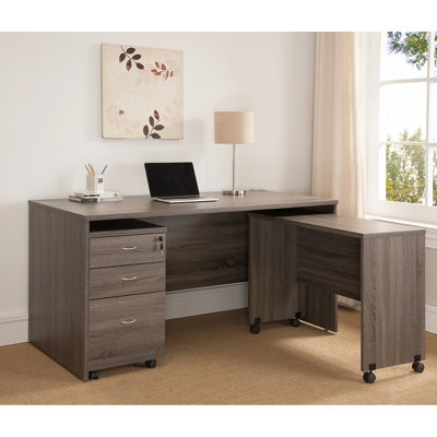 Bureau d'ordinateur en bois mobile pour la maison - Gris vieilli avec roues verrouillables et bureau à finition arrière gris, mouvement à quatre roues et panneau d'intimité