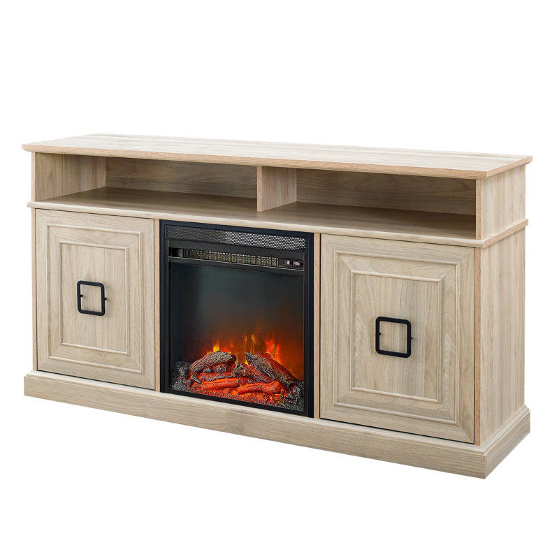 Fanelli TV Stand for TVs up to 65" with Fireplace Included, Birch
