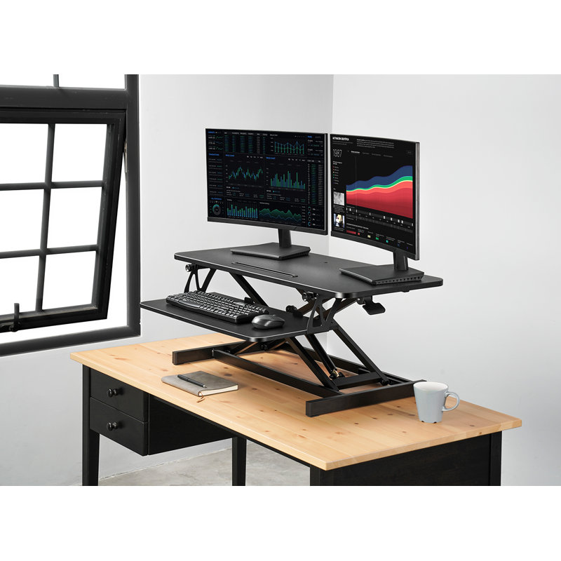 Caitlyn Adjustable Metal Base Standing Desk Converter, Black, 21" H x 36" W x 16"D