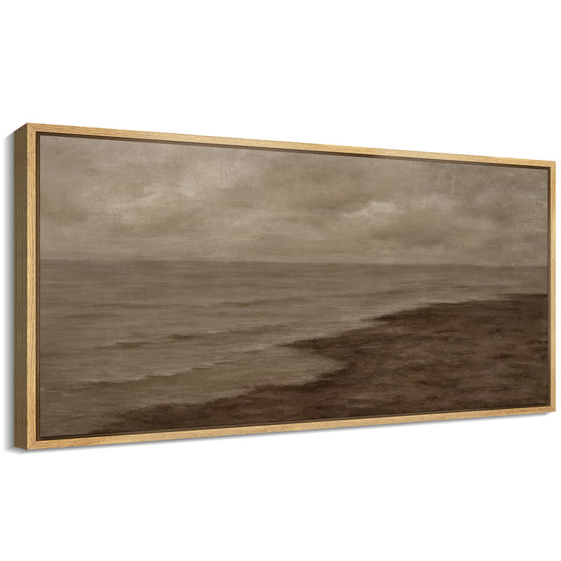 «Calm Coastal Shoreline Cloudy Moody Seascape», reproduction d'art sur toile encadrée dans la chambre principale