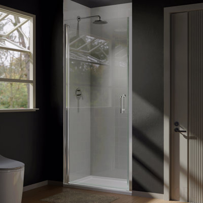 34 po Jusqu'à 36 po X 72 po, porte de douche pivotante semi-sans cadre en chrome avec verre transparent