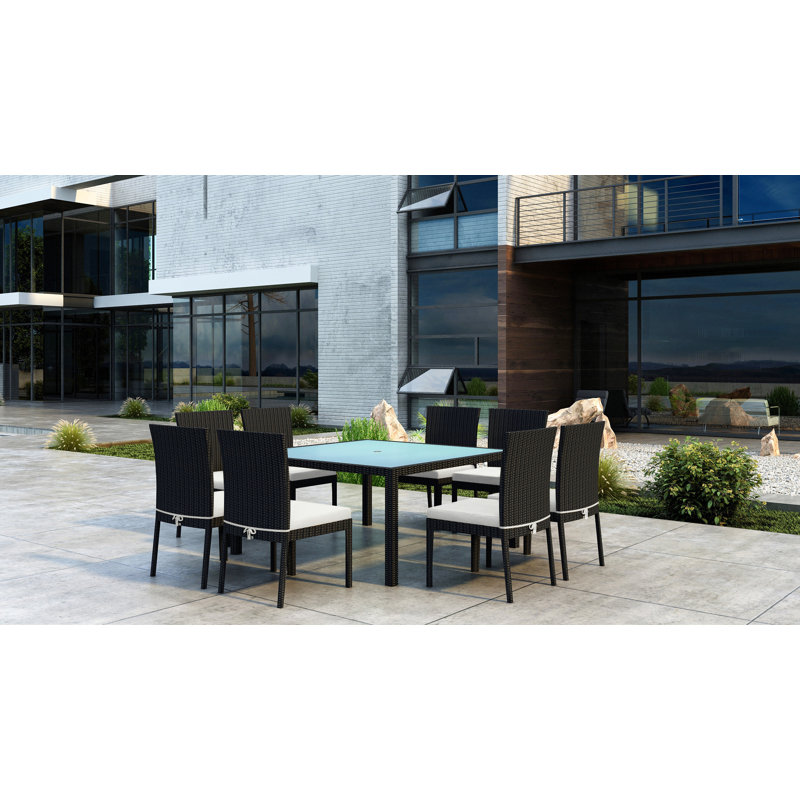 Ensemble repas 9 pièces avec coussin Sunbrella Thornaby, Toile Sunbrella® naturel