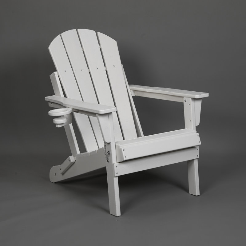 Chaise Adirondack pliante en PEHD avec porte-gobelet double - Chaise Adirondack en composite avec texture bois - Blanc, Blanc