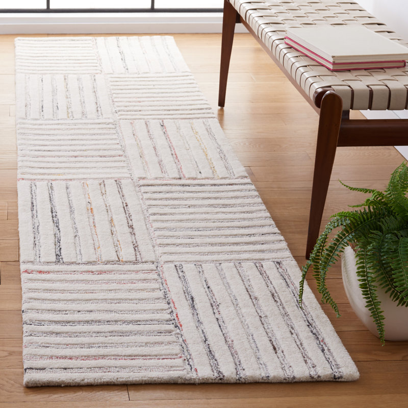 Tapis rayé en laine et coton touffeté à la main Yettem Metro, Tapis de couloir 2 pi 3 po x 9 pi