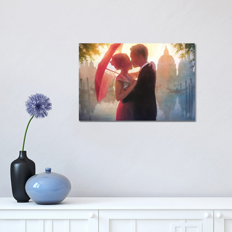 Red Umbrella In Venice by Christopher Clark - Floater Frame Print on Canvas, 30.48 cm H x 45.72 cm W, Wrapped Canvas