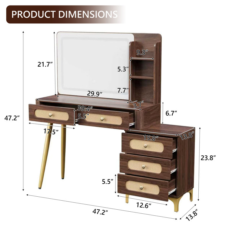 Coiffeuse 47 "avec miroir et lumières, Brun