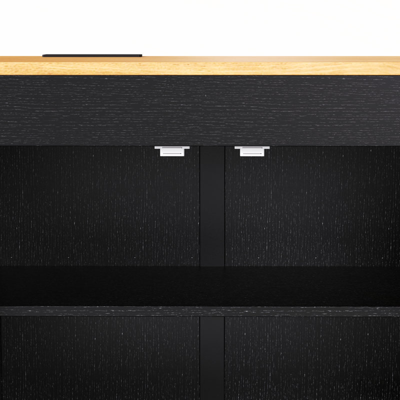 Kitchen Island with Extendable Dining Table, Power Outlet, Black