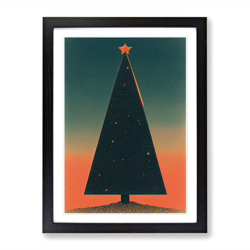 Retro Christmas Tree - Single Picture Frame Print, 34cm H x 25cm W x 2cm D, Oak