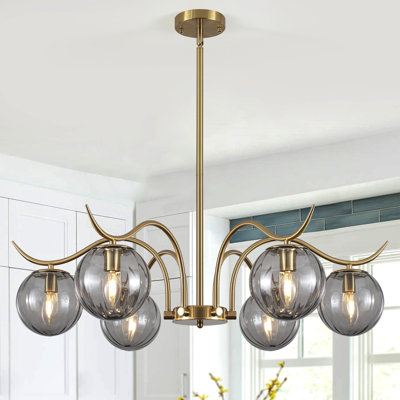 Lustre moderne à 6 lumières pour salle à manger, plafonnier avec abat-jour en verre gris fumé