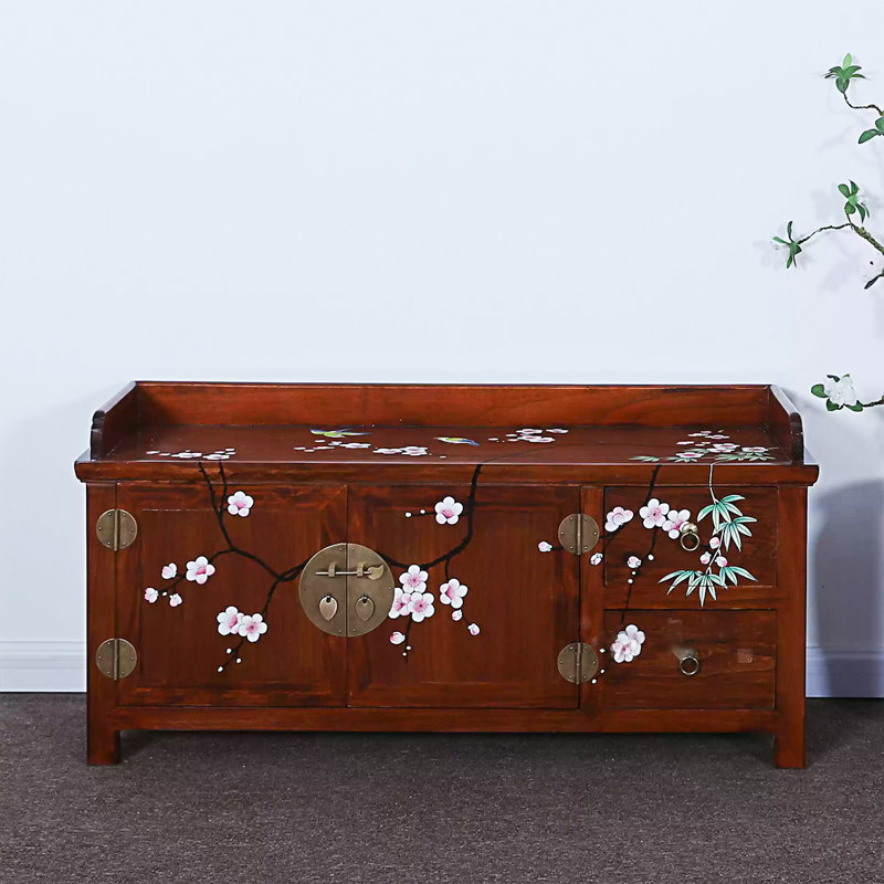 Solid Wood Traditional Hand-Painted Copper Lock Shoe Storage Bench