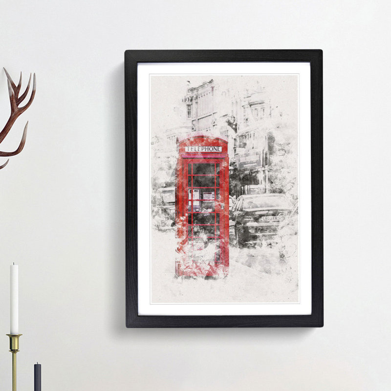 A Red Telephone Box - Framed Print, Black Framed, 87cm H x 62cm W x 2cm D