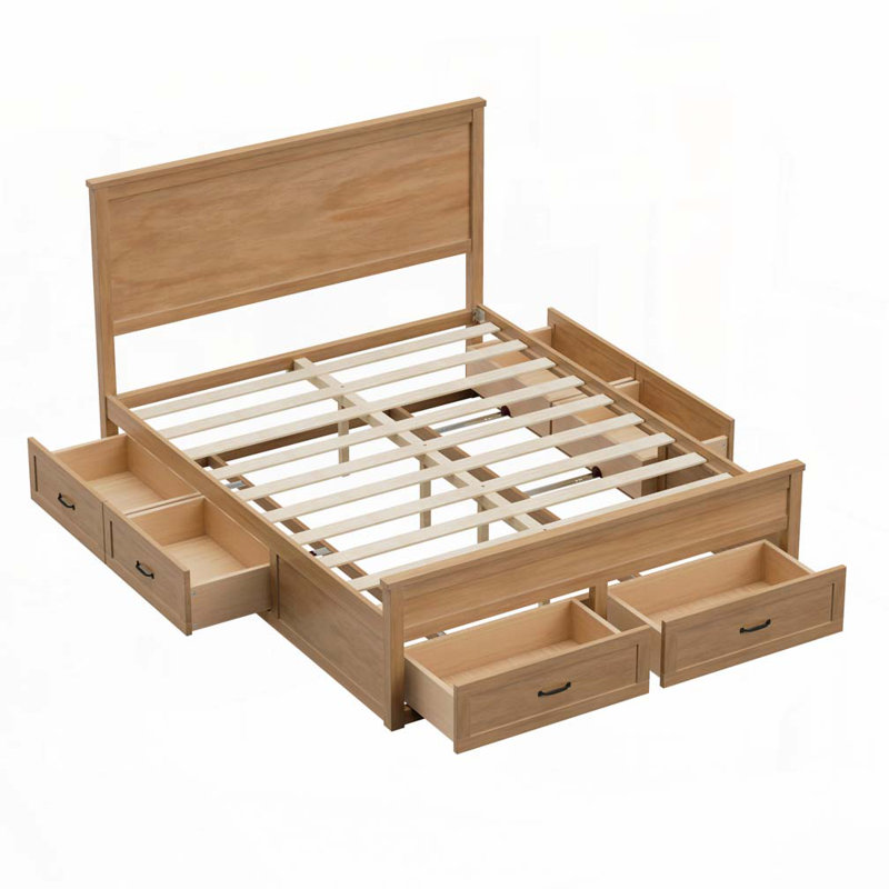 Structure de lit en bois avec 6 tiroirs, support en lattes de bois, Dérive en mer