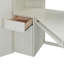 Lit gain de place beige et blanc avec armoire en bois, bureau et design moderne