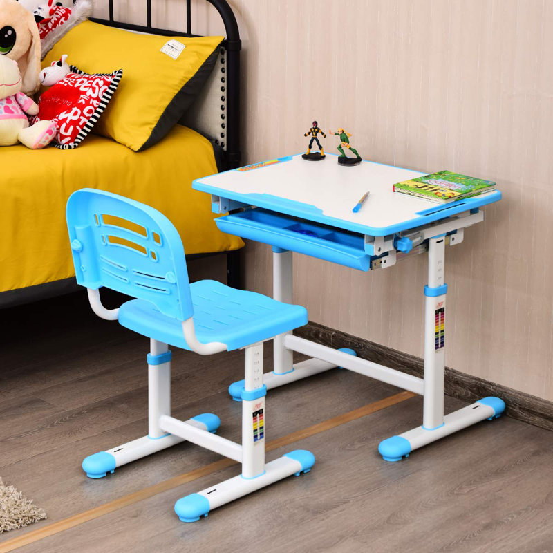 Erico 66cm Art Desk Chair Set, White/Blue