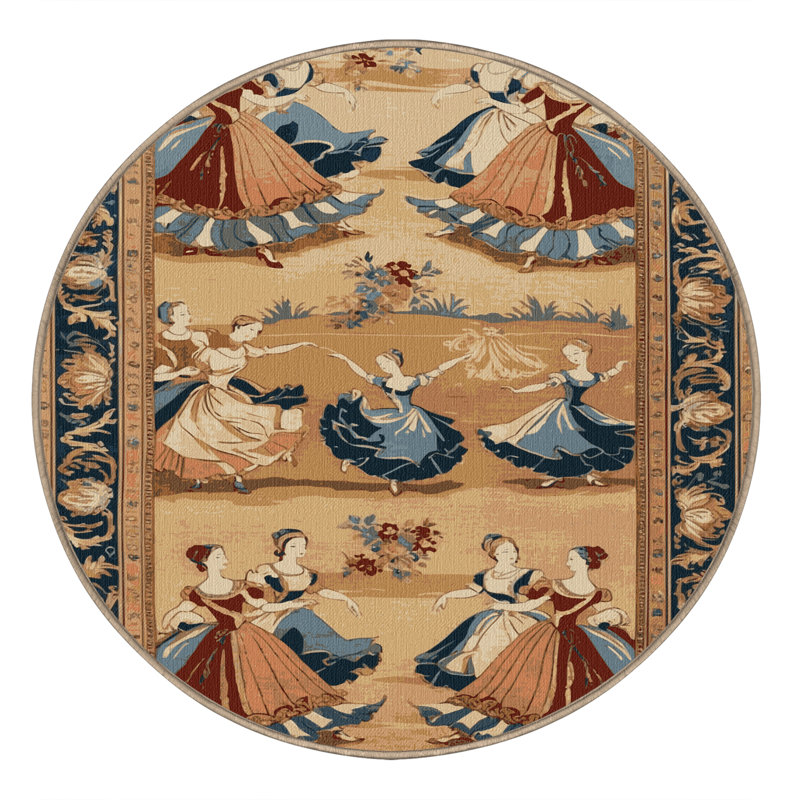 Tapis brun français lavable à la machine, Rond 4 pi