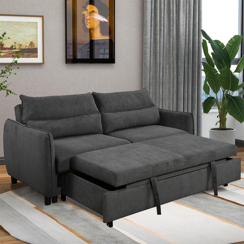 Jamelle Upholstered 74.75'' Sleeper Sofa, Dark Gray Polyester Blend