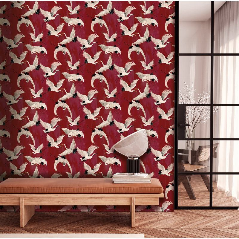 Papier peint texturé Cranes In Flight Pi., Rouge
