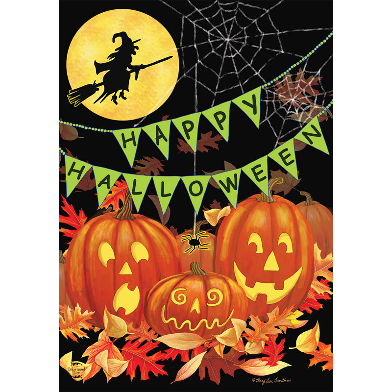 Drapeau d'Halloween Haunts Garden, Orange / noir
