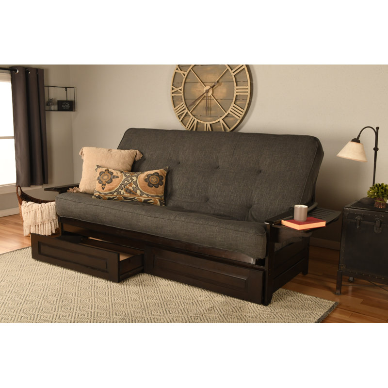 Stratford Queen 87'' Upholstered Futon, Espresso, Linen Charcoal