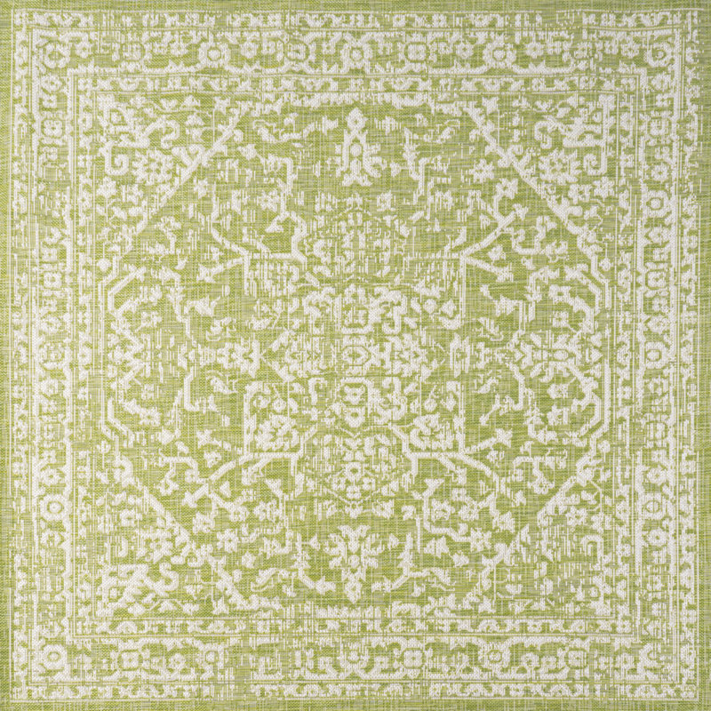 Tapis intérieur / extérieur vert / crème Massimo, Carré 5 pi 3 po