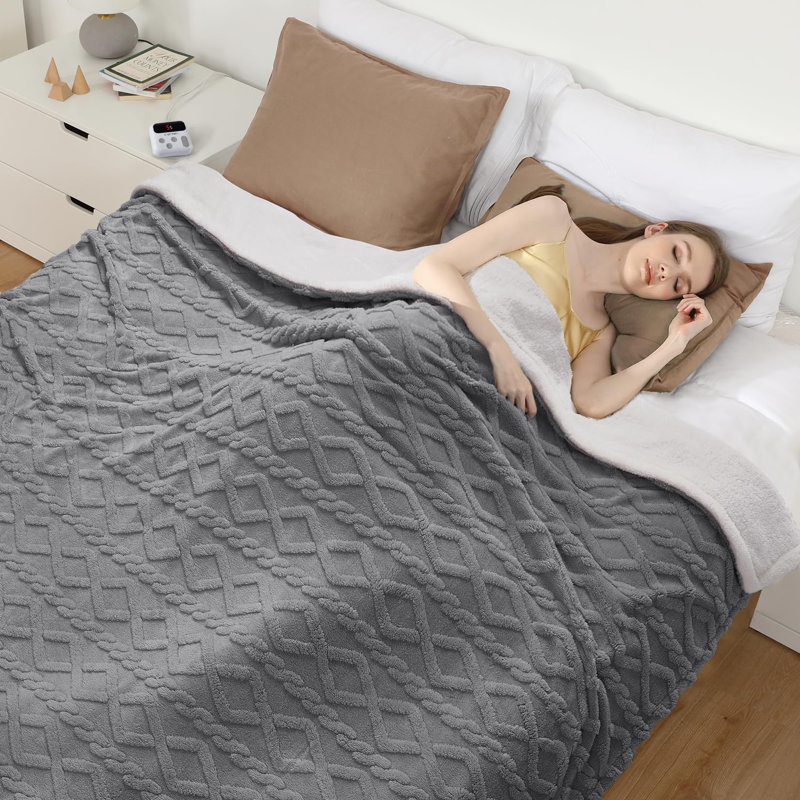 Thick Tufted Sherpa Electric Heated Blanket, Dual‑Sided Jacquard Plush with 10 Heat Settings, ETL Certified, LCD Control, Machine Washable Warm Throw Blanket