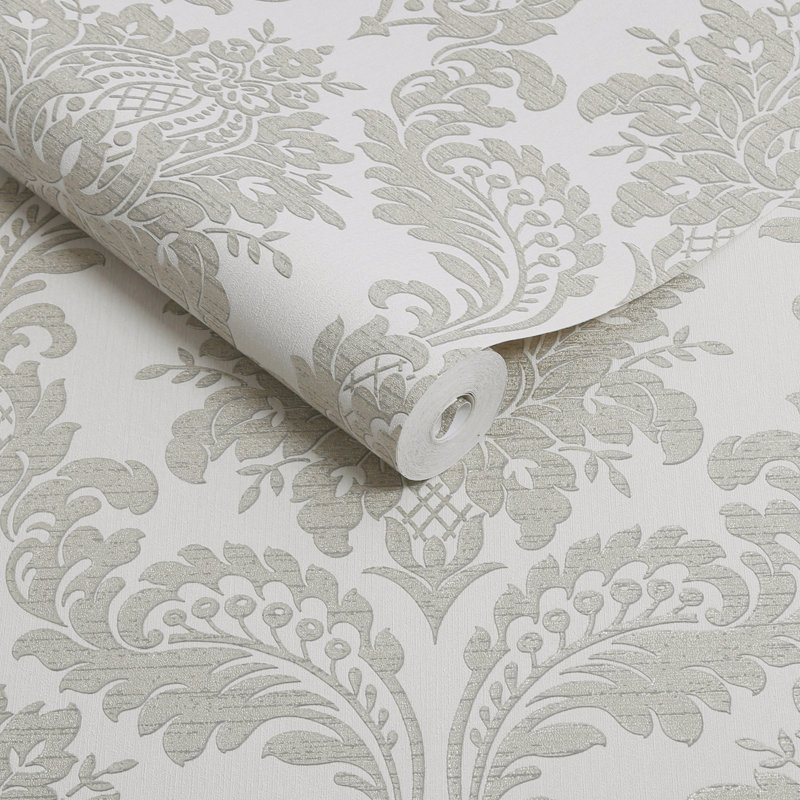 Damask Metallic Wallpaper Double Roll, Gray