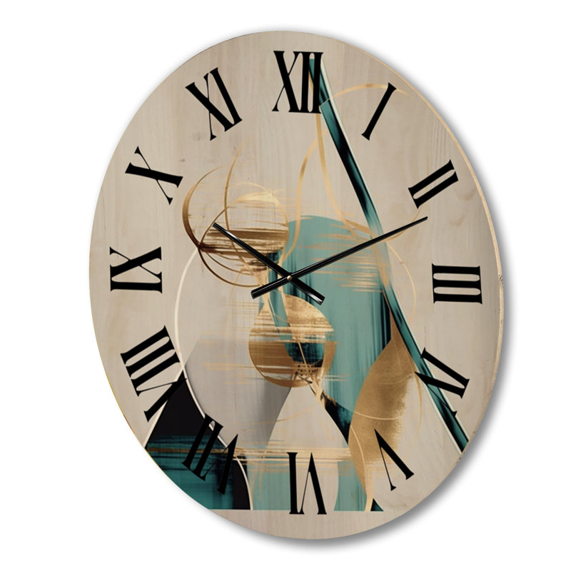 Horloge murale moderne surdimensionnée en bois pleine lune or et turquoise Minimalisme II, Grand