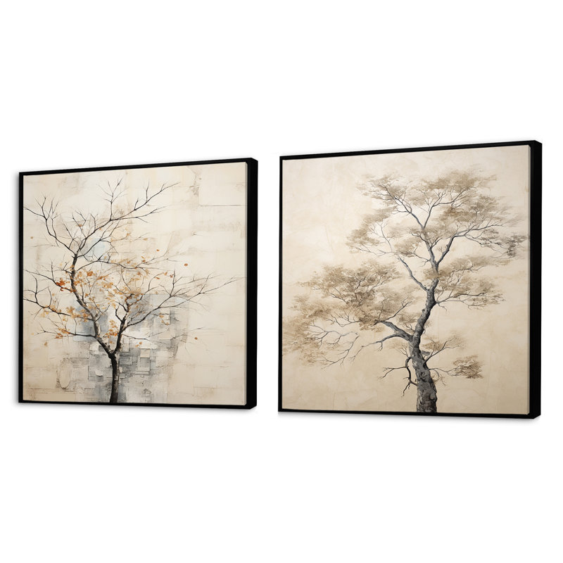 Minimalisme - Arbre d'érable beige Melody, Cadre flottant noir, H 16 po x l 33 po