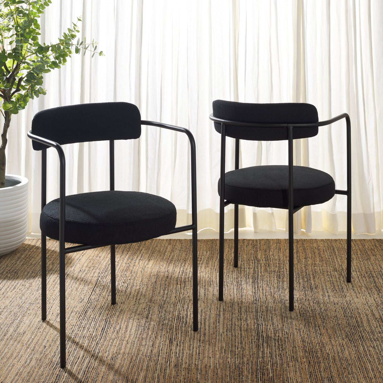 Liana Boucle Dining Arm Chair, Black Boucle