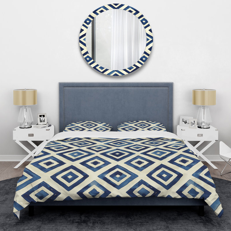 Ensemble de housse de couette transitionnel bleu et blanc Royal Geo Tile II - transitionnel