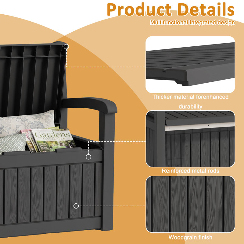 Outdoor Storage Benches Deck Box Waterproof Lockable, Black