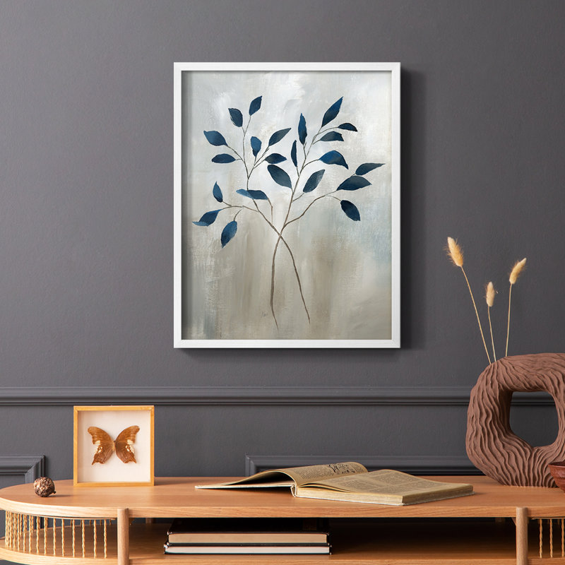 Indigo Foliage I, reproduction encadrée - bois massif, Blanc, H 20 po x l 16 po