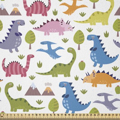 Ambesonne Dino Fabric By The Yard, Cartoon Style Colorful Dinosaurs T-Rex Triceratops Prehistoric Reptile Wildlife -  East Urban Home, 24DC2C90B6DB43D0AB3097879A799C1B