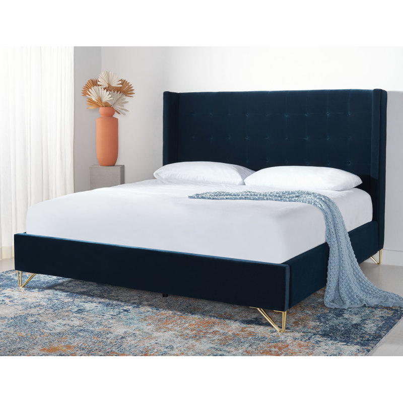 Upholstered Platform Bed, Midnight Blue, Queen