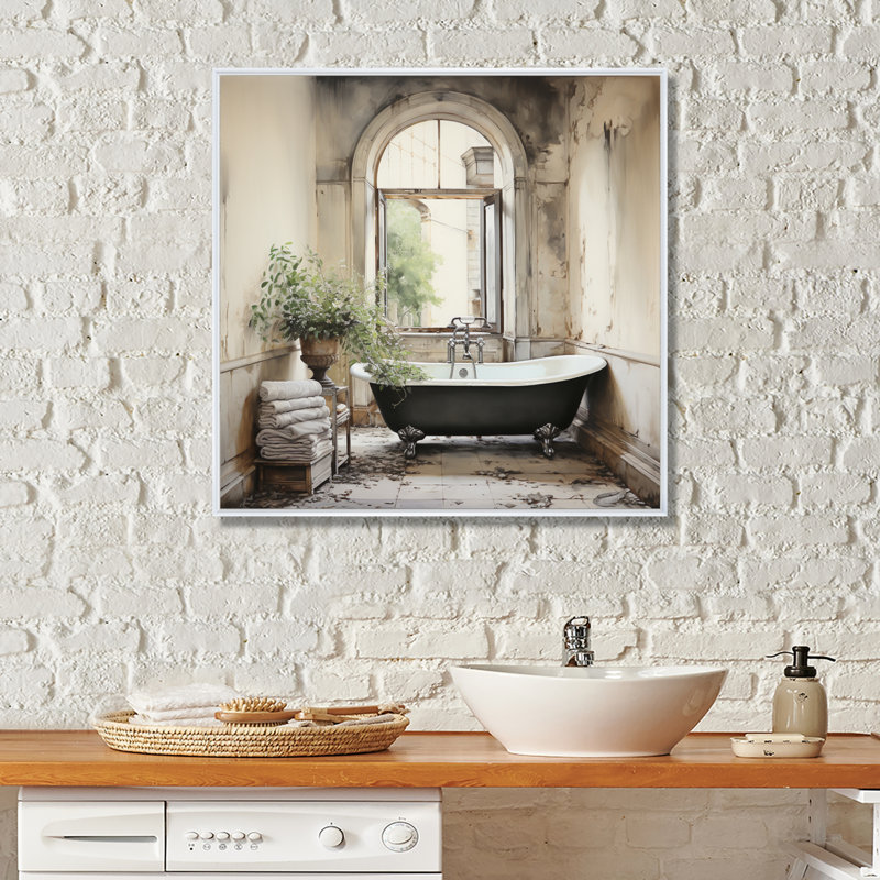 «Bath Bath» de Tranquility II - art mural, H 24 po x l 24 po x P 1 po, Cadre flottant blanc