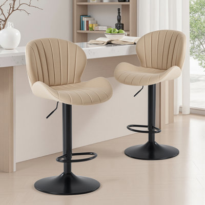 Swivel Adjustable Height Bar Stools, Leather Upholstered Counter Stools, Modern Pub Stool by George Oliver