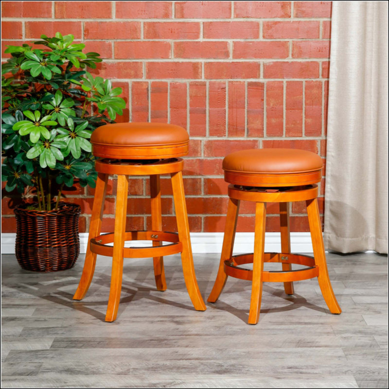 Tabouret de bar avec siège en cuir, fonction pivotante et structure en bois franc durable