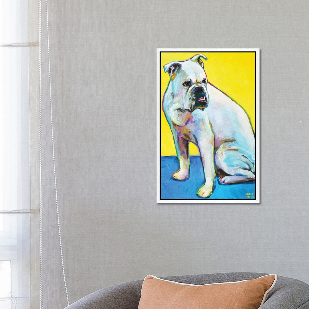 Bulldogge auf Gelb von Robert Phelps - Galerie-verpackte Leinwand Giclée