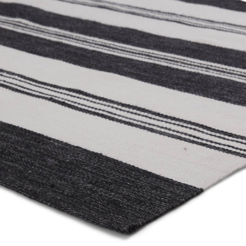 Wendy Jane Flatweave Striped Area Rug in Black/Gray, Rectangle 8'10" x 11'9"