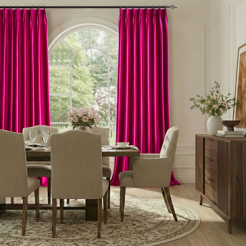 Luxury Pinch Pleated Velvet Blackout Curtains - Room Darkening 75%-85% Back Tab Drapes with Hooks+Rings (set of 2), Hot Pink