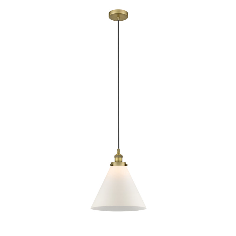 Mini-luminaire suspendu 1 lumière Cone, Blanc mat, Laiton brossé