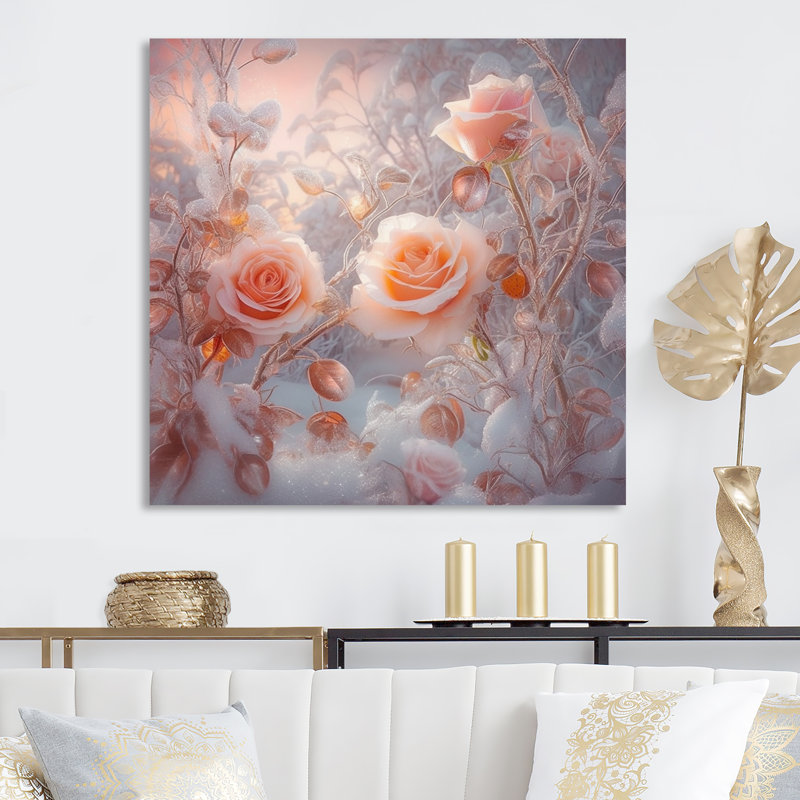«Peach Enchanted Roses III», reproduction d'art sur toile, H 16 po x l 16 po x P 1 po, Toile tendue