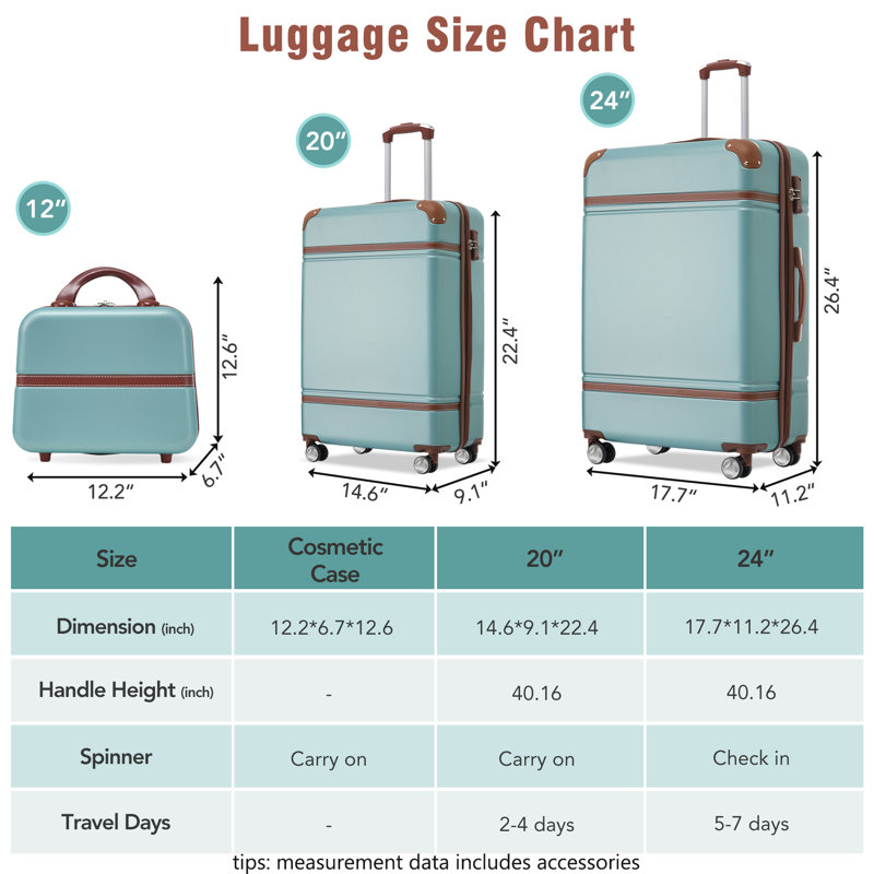 Ensemble de 3 valises à roulettes Hardshell 20 "+24" Valise à roulettes avec valise TSA