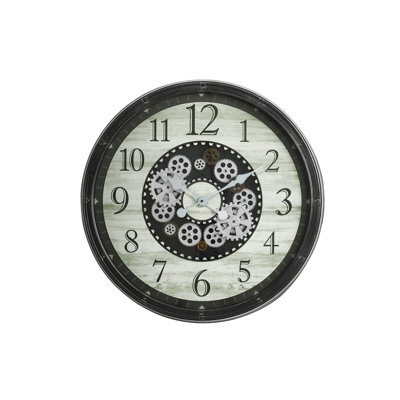30" Oversized Round Wall Clock with Moving Gear Mechanism - Brown Tempered Glass and Metal